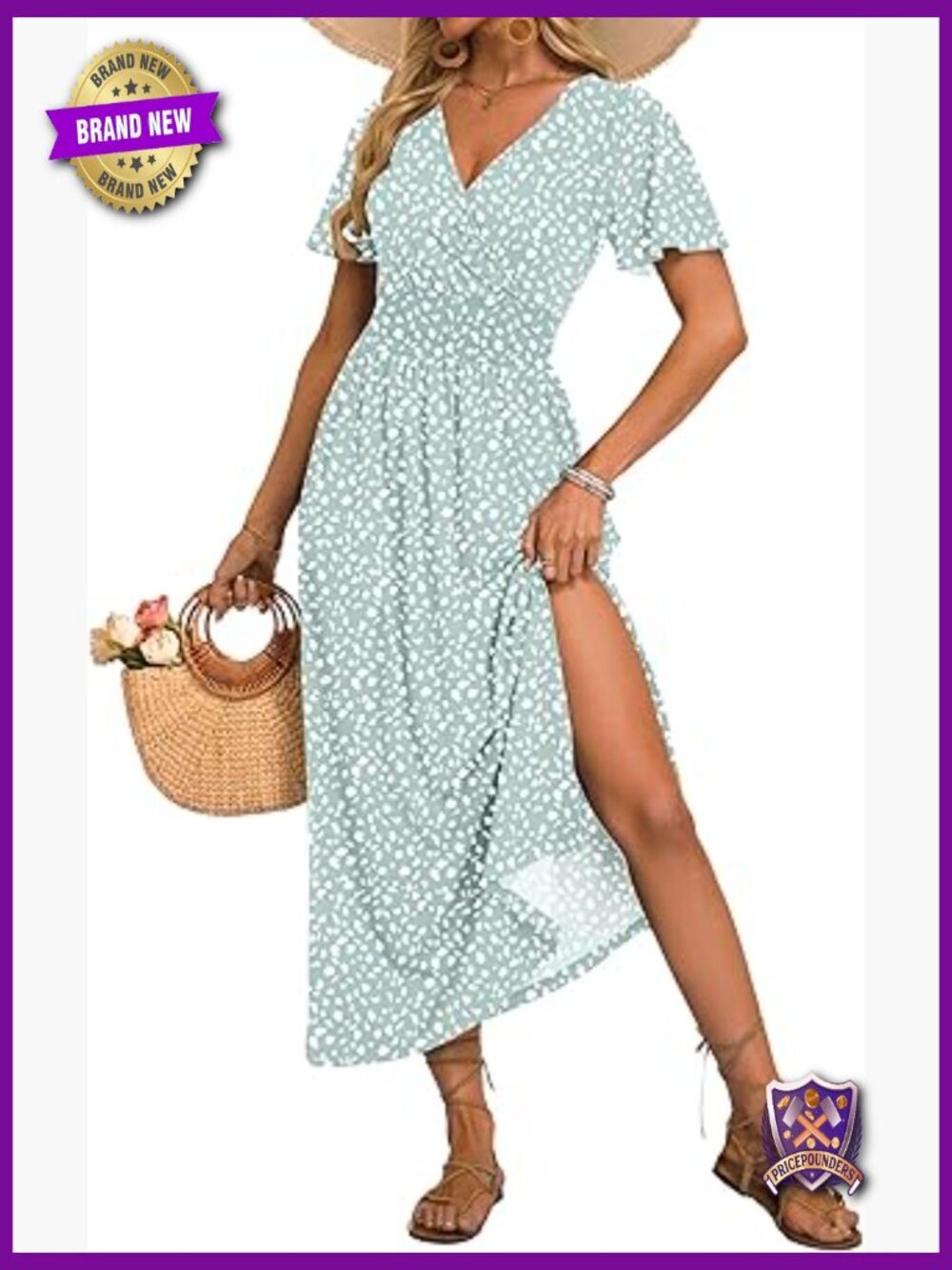 V Neck Flutter Sleeve Maxi Dress with Pockets Boho Summer